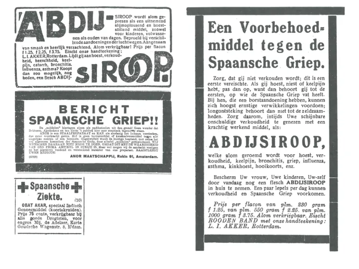 Advertenties NTvG over de Spaansche griep